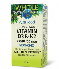 NATURAL FACTORS Whole Earth and Sea 100% Vegan Vitamin D3 & K2 / 15 ml