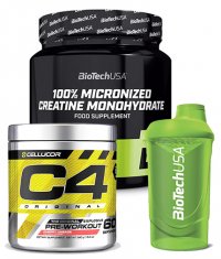 PROMO STACK Biotech USA Creatine + C4 Pre-workout + Shaker